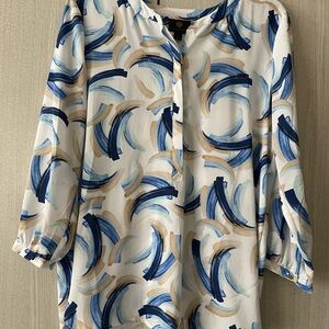 JM Collection White and Blue Swirl Blouse